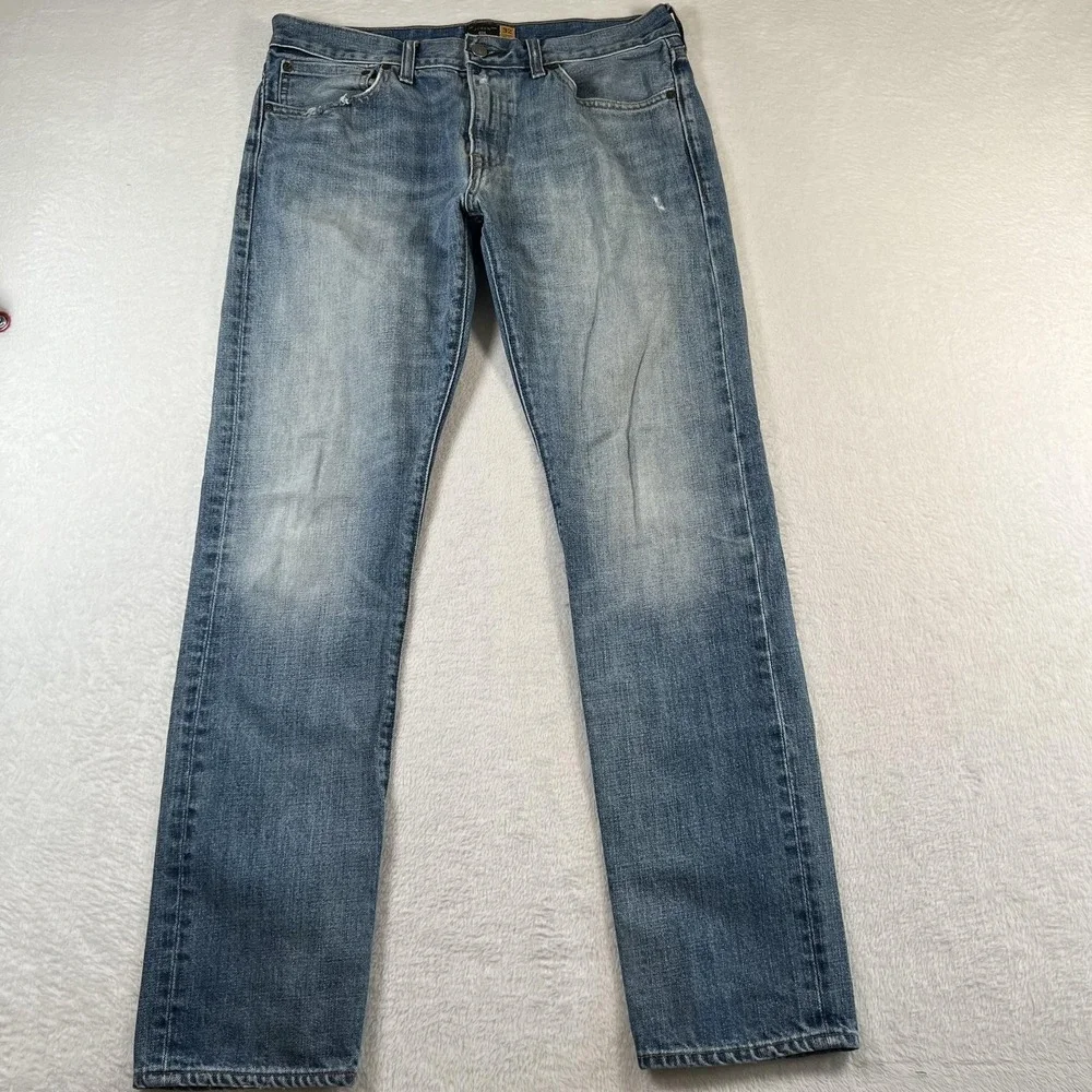 J.Crew 484 Jeans Mens 32x32 Blue Medium Wash Slim Straight Distressed Denim